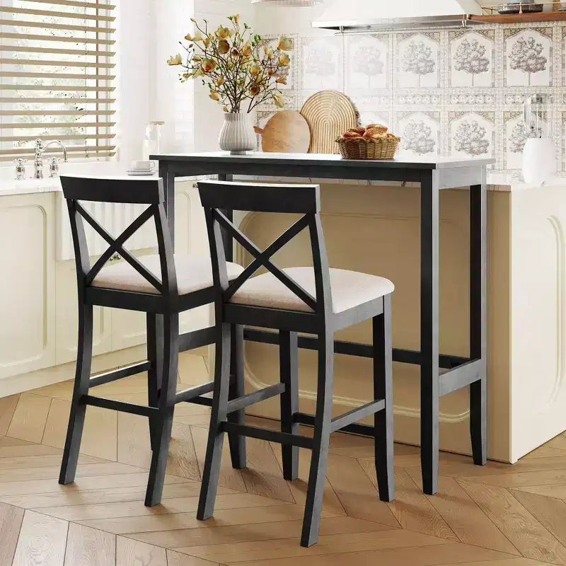 Ensemble table de salle à manger rectangulaire en bois hauteur bar 47,5, coin repas de cuisine avec 2 chaises pour petits espaces - ModernLuxe