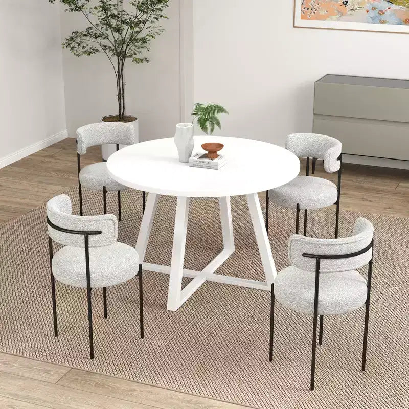Ensemble de salle à manger rond 5 pièces Roundhill Furniture Durban, table à manger en bois avec 4 chaises en bouclette