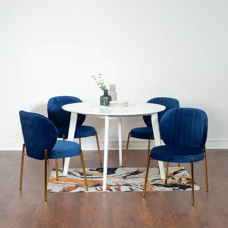 Roundhill Furniture Amoa – Ensemble de salle à manger contemporain, table ronde blanche et 4 chaises, 5 pièces