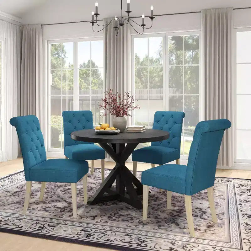 Ensemble de salle à manger 5 pièces Banff de Roundhill Furniture, table ronde à pieds croisés avec 4 chaises capitonnées