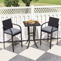Costway Ensemble de 3 Meubles de Bar de Jardin en Rotin Chaises & Table Carrée avec Cadre Métallique Robuste