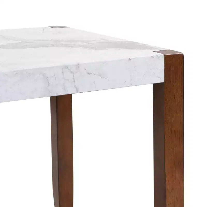 Ensemble de salle à manger 4/5 pièces moderne, table à manger peu encombrante avec plateau en faux marbre, 2 chaises rembourrées et un banc, blanc+marron-ModernLuxe