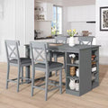 Ensemble de salle à manger 5 pièces style ferme, hauteur comptoir, avec 4 chaises rembourrées et étagères de rangement à 3 niveaux, gris/naturel + blanc - ModernLuxe