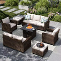 Ensemble de Patio Extérieur 7 Pièces en Rotin et Osier Captiva Designs avec Coussin, Foyer, Ottomans et Causeuse