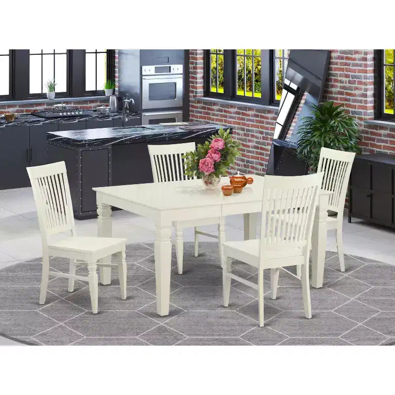HomeStock Ensemble de 7 pièces table et chaises de cuisine blanc lin Table de salle à manger rectangulaire