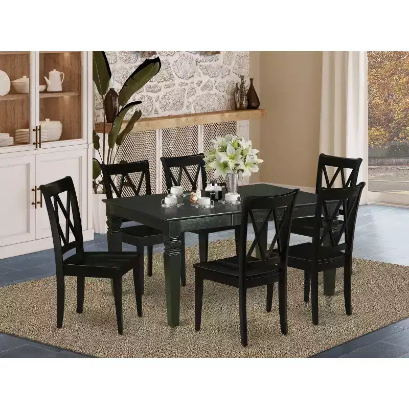 Ensemble de salle à manger 7 pièces HomeStock avec table rectangulaire et chaises noires