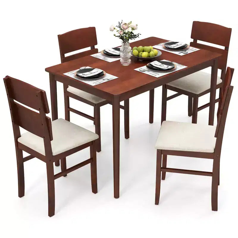 Costway Ensemble Table à Manger 5 Pièces pour 4, Table en Bois Style Ferme et 4 Chaises Rembourrées