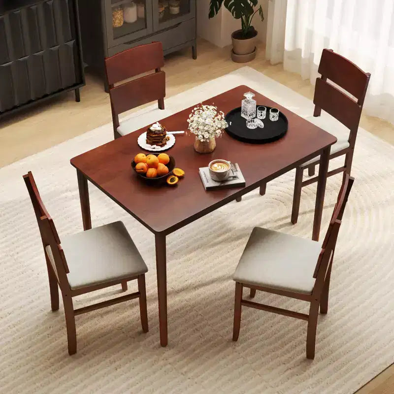 Costway Ensemble Table à Manger 5 Pièces pour 4, Table en Bois Style Ferme et 4 Chaises Rembourrées