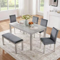Table à Manger en Bois 6 Pièces avec 4 Chaises Rembourrées et un Banc pour 6 Personnes, Ensemble de Table à Manger Rectangulaire avec Décoration en Cristal