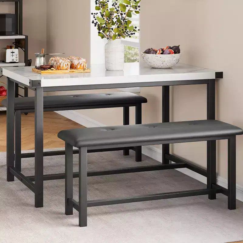 Ensemble table à manger pour 4 personnes, table de cuisine avec 2 bancs rembourrés, ensemble de salle à manger en bois, pour petit espace, appartement, maison, dîner