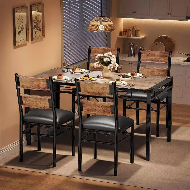 Ensemble de salle à manger TROPOW, ensemble de table à manger avec protection d'angle, table et chaises de cuisine en bois avec chaises rembourrées, pour cuisine
