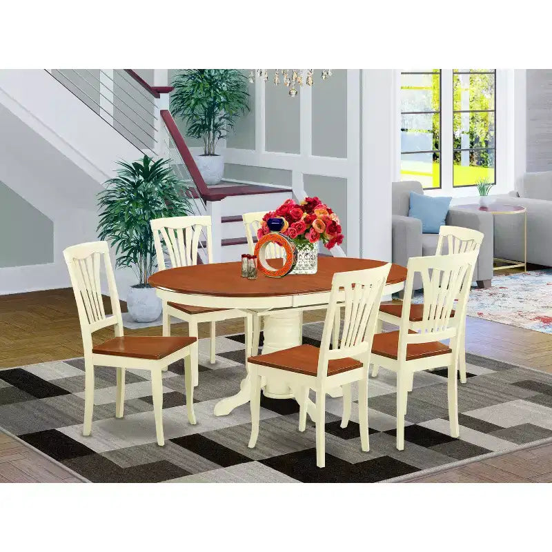 Ensemble de salle à manger HomeStock Belmont - table ovale avec rallonge et 6 chaises, blanc