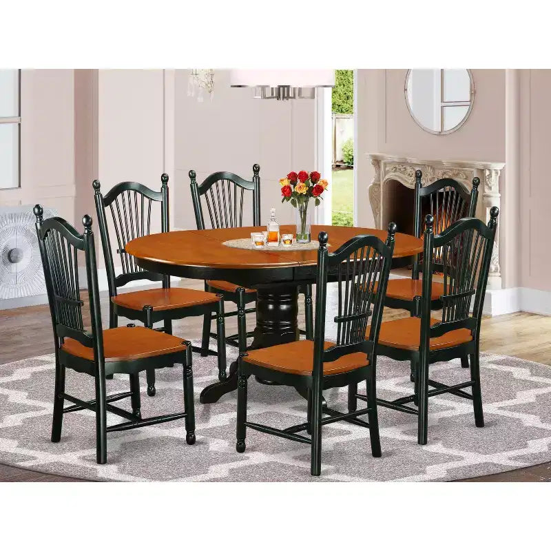 Ensemble de salle à manger HomeStock Belmont 7 pièces avec une table Kenley et 6 chaises de salle à manger au fini noir et cerisier