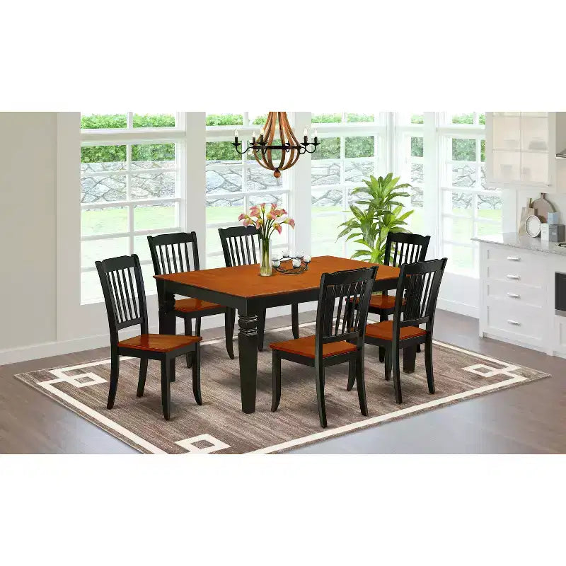 Ensemble de salle à manger HomeStock Belmont, table rectangulaire de 42/60 pouces avec rallonge de 18 pouces et 6 chaises à barreaux verticaux