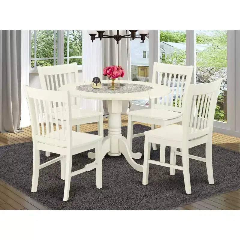 Ensemble de salle à manger HomeStock Belmont 5 pièces Dublin - Table de cuisine et 4 chaises de cuisine avec assise en bois, blanc lin
