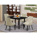 Ensemble de salle à manger en bois 5 pièces HomeStock Belmont – 4 chaises rembourrées en bois et table rectangulaire à rallonge papillon avec 4 pieds – Finition noire