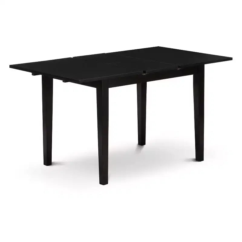 Ensemble de salle à manger en bois 5 pièces HomeStock Belmont – 4 chaises rembourrées en bois et table rectangulaire à rallonge papillon avec 4 pieds – Finition noire