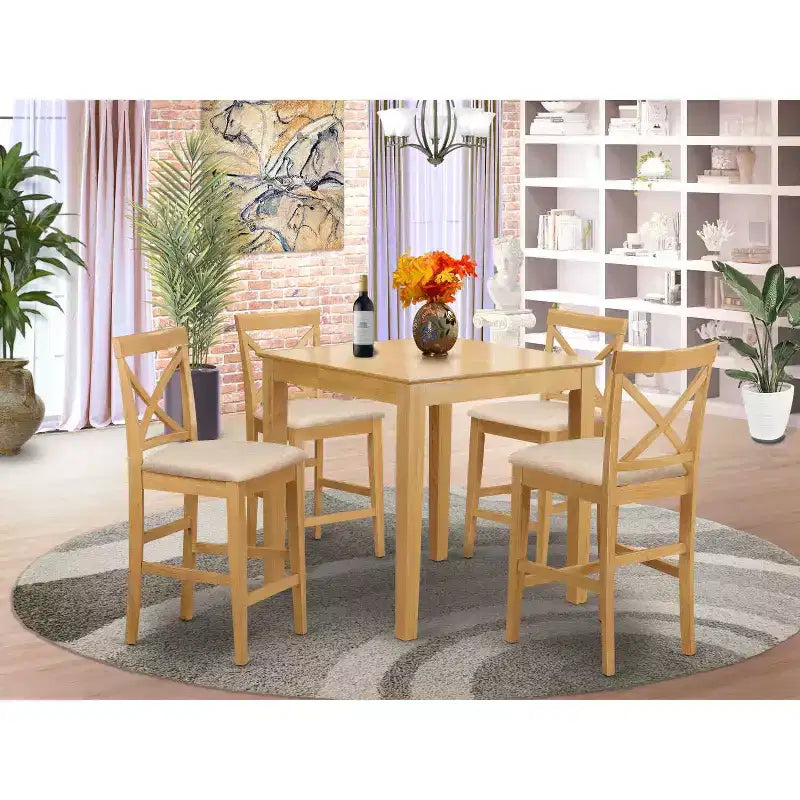 Ensemble de cuisine 5 pièces HomeStock Belmont comprenant une table à manger carrée et 4 chaises de salle à manger, 36x36 pouces, chêne
