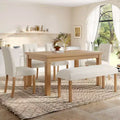 Ensemble de salle à manger en bois avec banc pour 6 personnes, ensemble de cuisine rectangulaire de 6 pièces avec 4 chaises rembourrées pour salle à manger