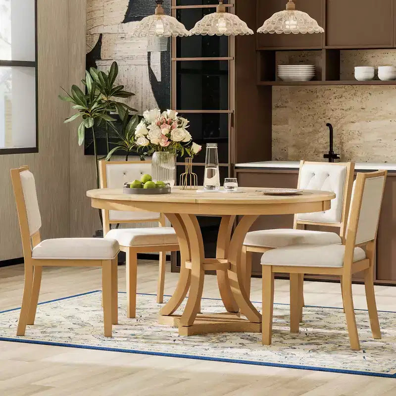 Ensemble de salle à manger 5 pièces GDFStudio Jane avec table ronde et chaises sans accoudoirs