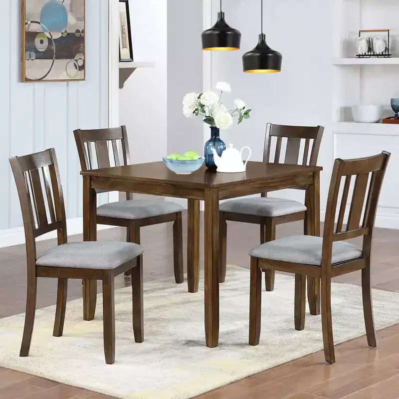 GDFStudio Kimura Ensemble de 5 Chaises de Salle à Manger Rembourrées en Bois d'Acacia Rustique avec Table à Manger Carrée