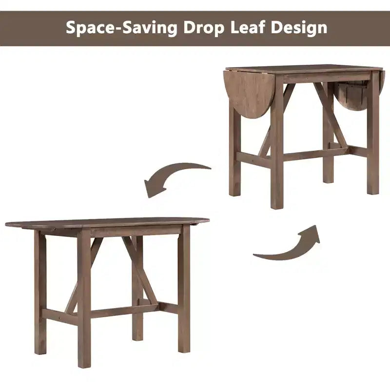 Clihome Ensemble de salle à manger 3 pièces avec table à rabat, design demi-lune extensible avec chaises de style rustique, pour petits espaces