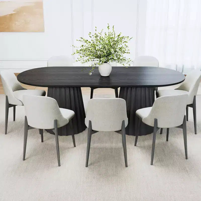 Table de salle à manger ovale noire à double piétement de 218 cm avec 8 chaises, convient pour la salle à manger / le salon
