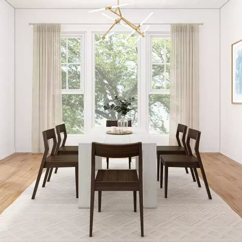 Ensemble Table à Manger Moderne Planche et Poutre 72 en Bois Massif, + 6 Chaises Noyer