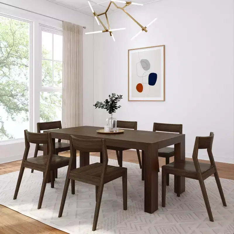 Ensemble Table à Manger Moderne Planche et Poutre 72 en Bois Massif, + 6 Chaises Noyer