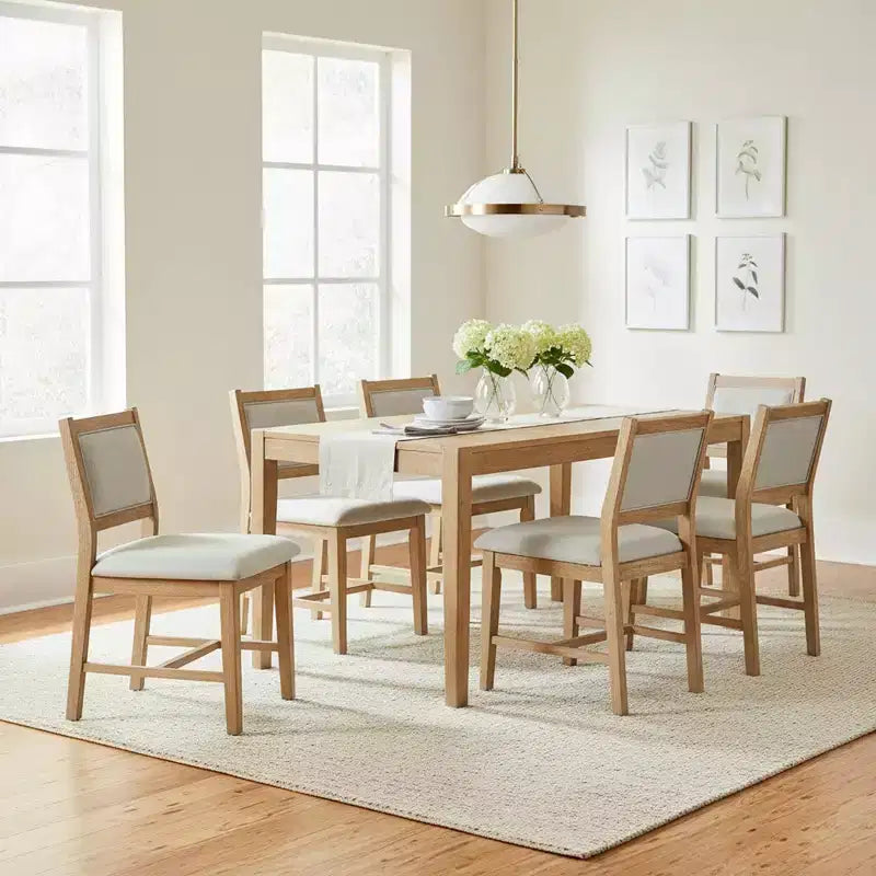Ensemble de salle à manger 7 pièces Homy Casa avec table en bois et 6 chaises rembourrées, finition naturelle