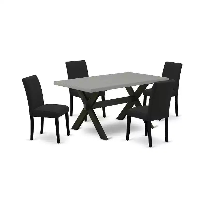 HomeStock Ensemble de salle à manger 5 pièces en chêne naturel avec table rectangulaire à plateau en bois massif et 4 chaises rembourrées