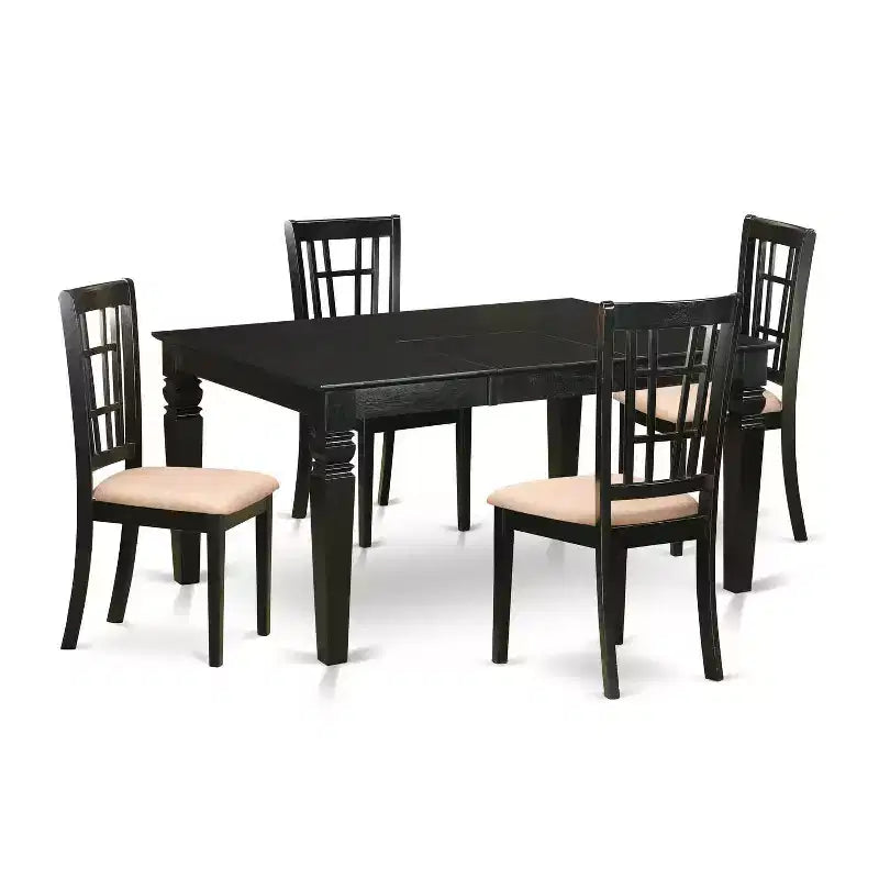 HomeStock Ensemble de salle à manger 5 pièces en bois massif noir avec table rectangulaire et 4 chaises