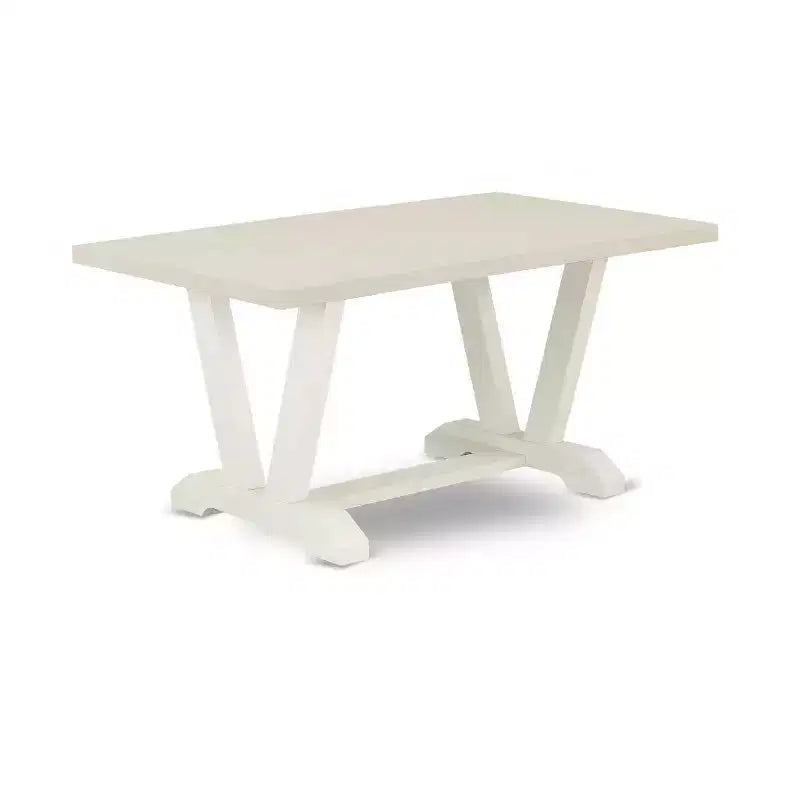 HomeStock Table de salle à manger 6 pièces rectangulaire en bois massif brossé blanc lin avec 1 banc et 4 chaises