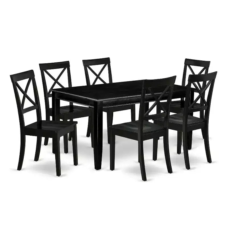 Ensemble de salle à manger méditerranéen 7 pièces - Table et 6 chaises - 36x60 pouces - Finition noire - HomeStock