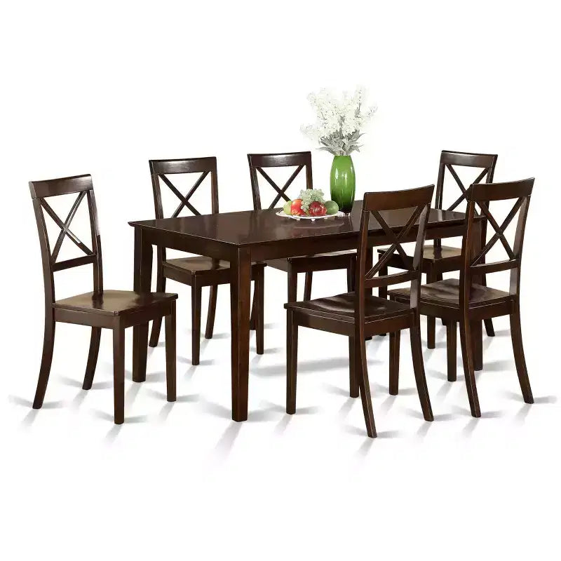 Ensemble Table et Chaises de Salle à Manger - Élégance Éclectique Bois Massif Fini Cappuccino - Ensemble de Table de Cuisine pour 6
