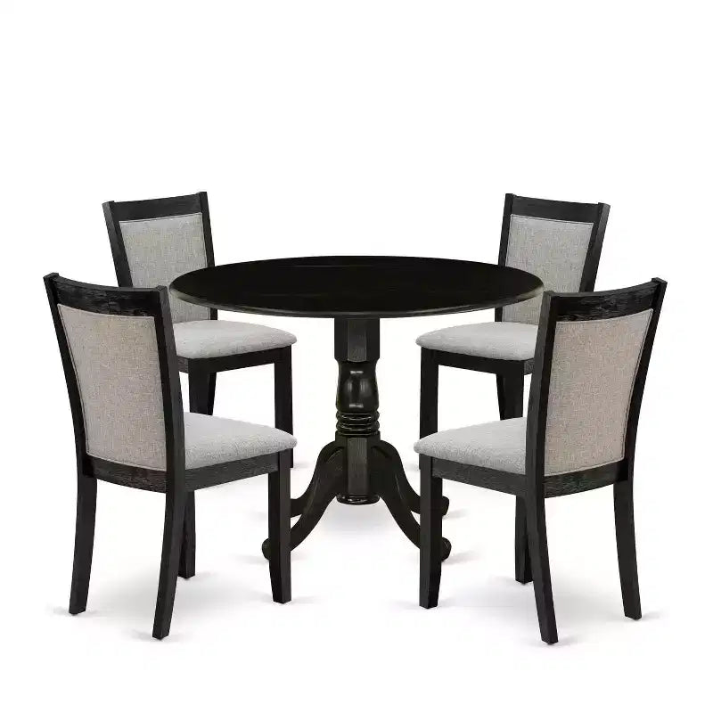 Ensemble de salle à manger HomeStock 5 pièces, plateau en bois massif au fini chêne naturel, avec 4 chaises Parsons à dossier croisé et table à abattants