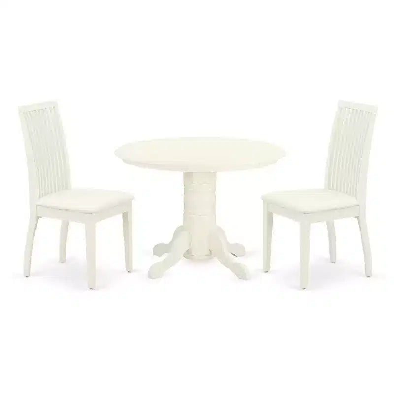 Ensemble de salle à manger rond 3 pièces - Table et chaises de cuisine, blanc - Meubles de salle à manger pour petits espaces