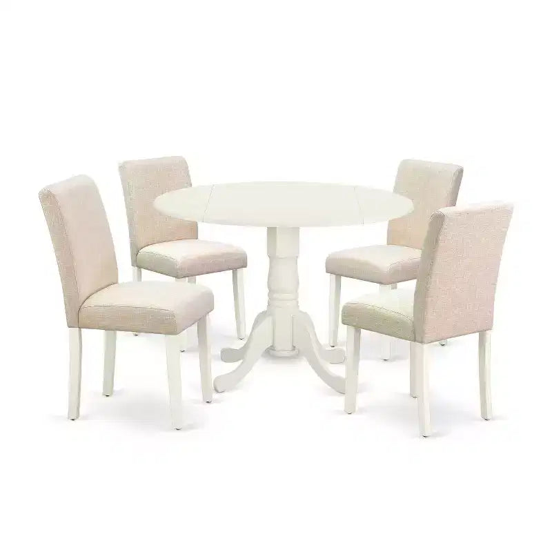 Ensemble de salle à manger rond avec 4 chaises - Table de cuisine de 42 pouces et chaises Parson - Blanc lin et beige