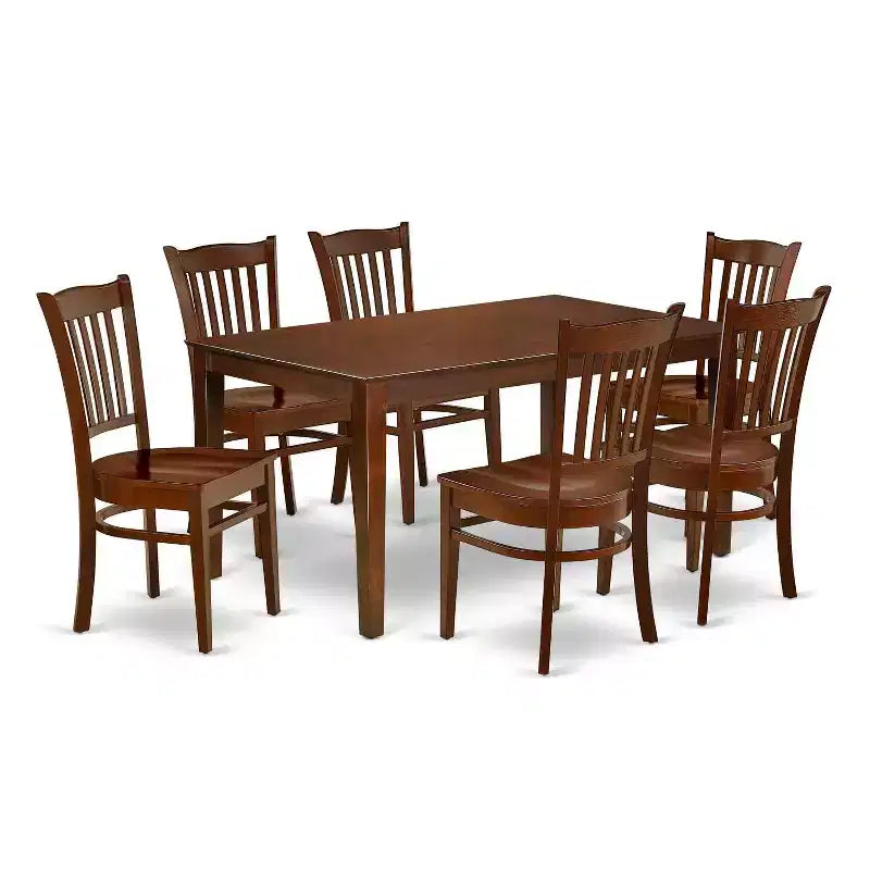 Ensemble de salle à manger rectangulaire 7 pièces Table de 60 pouces avec 6 chaises de cuisine en bois