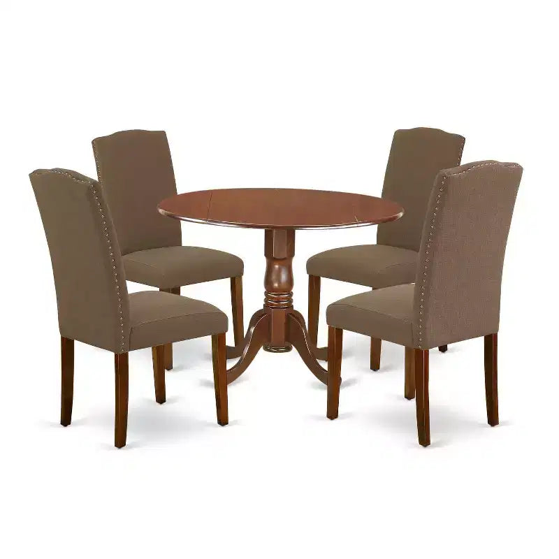 Ensemble de salle à manger rustique : table de cuisine ronde 5 pièces 107 cm avec rallonges et 4 chaises Parsons