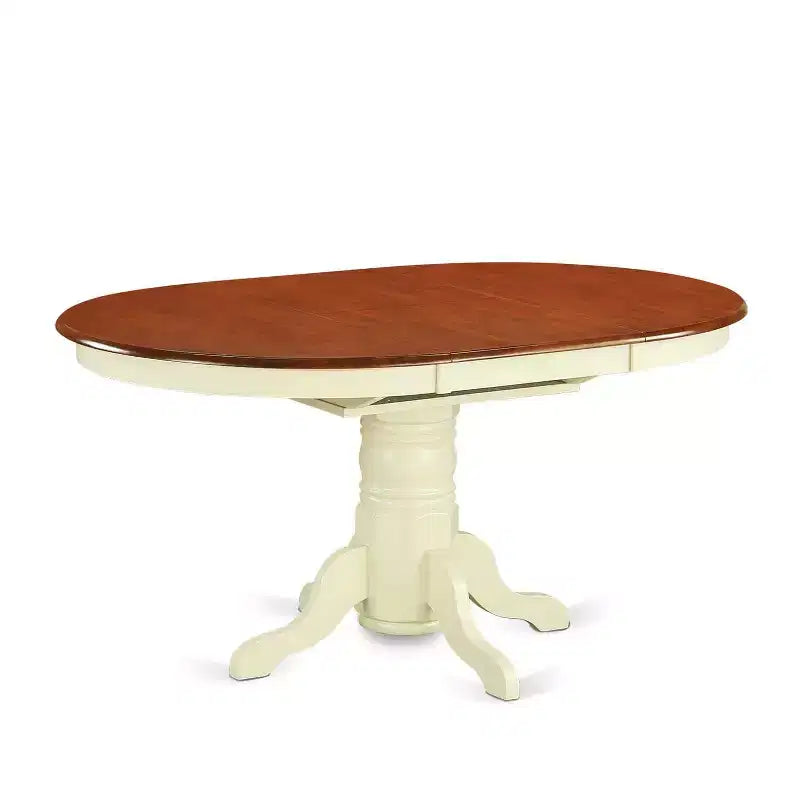 Ensemble de salle à manger 7 pièces, table ovale avec 6 chaises, finition cerisier et crème.