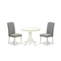 Ensemble table à manger ronde 36 pouces - Table et 2 chaises - Pieds blancs lin - Tissu Shitake foncé
