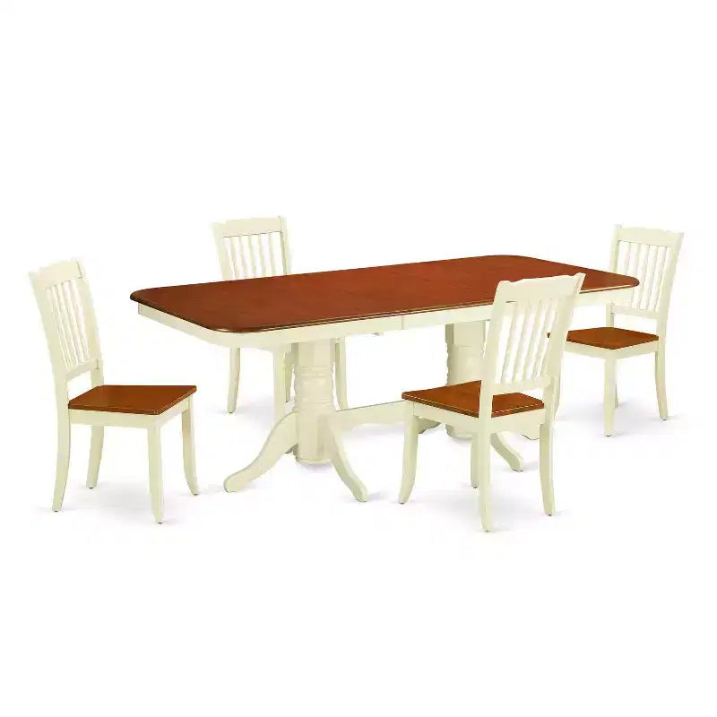 Ensemble de salle à manger rectangulaire - Ensemble table et chaises 5 pièces - Table 152x198 cm avec rallonge - Design moderne de ferme