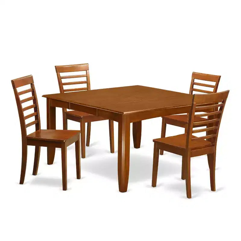 HomeStock Table à manger 5 pièces en bois massif à plateau carré marron, avec 4 chaises