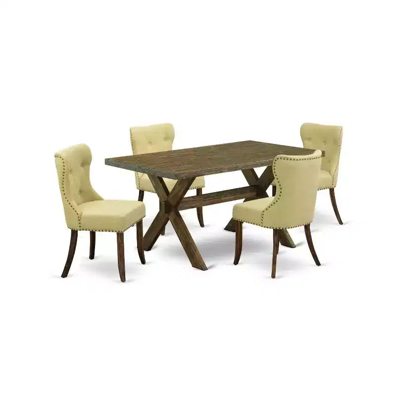 HomeStock Table à manger rectangulaire 5 pièces en bois massif finition jacobéenne vieillie avec 4 chaises Parson