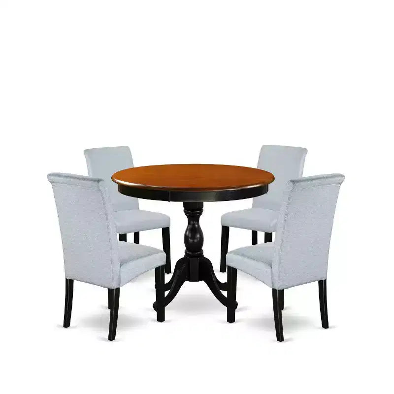 Table à dîner HomeStock 5 pièces en bois massif noir et merisier avec 4 chaises Parson