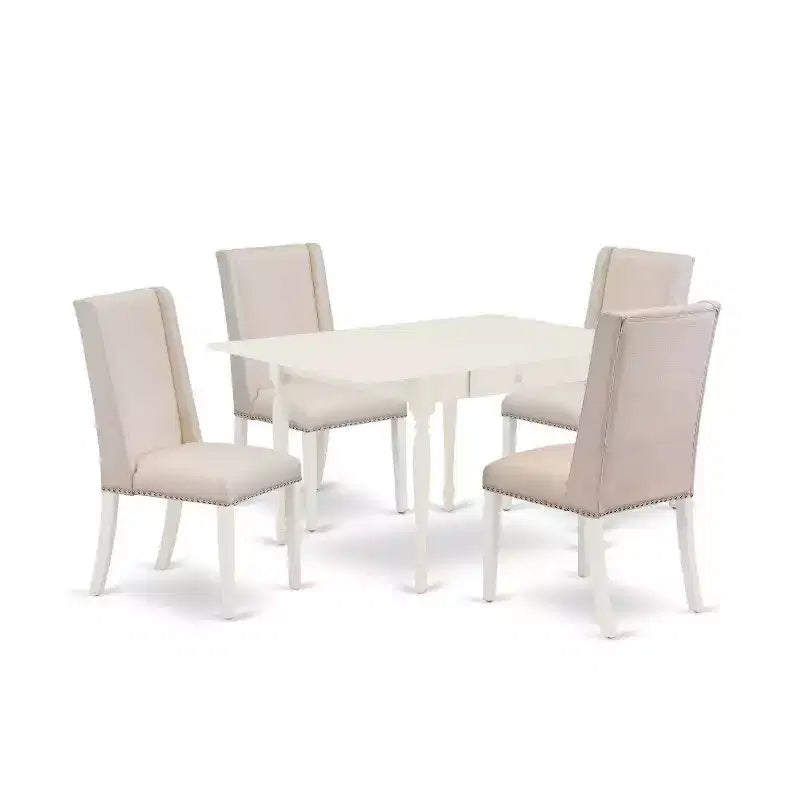 Ensemble de salle à manger médiéval - 5 pièces - Table en bois massif et 4 chaises Parsons - Finition blanc lin
