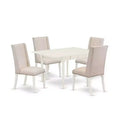 Ensemble de salle à manger médiéval - 5 pièces - Table en bois massif et 4 chaises Parsons - Finition blanc lin