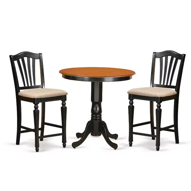 Ensemble de salle à manger hauteur comptoir - Ensemble 3 pièces table et chaises - Table ronde à pied central - Meubles de salle à manger et de cuisine