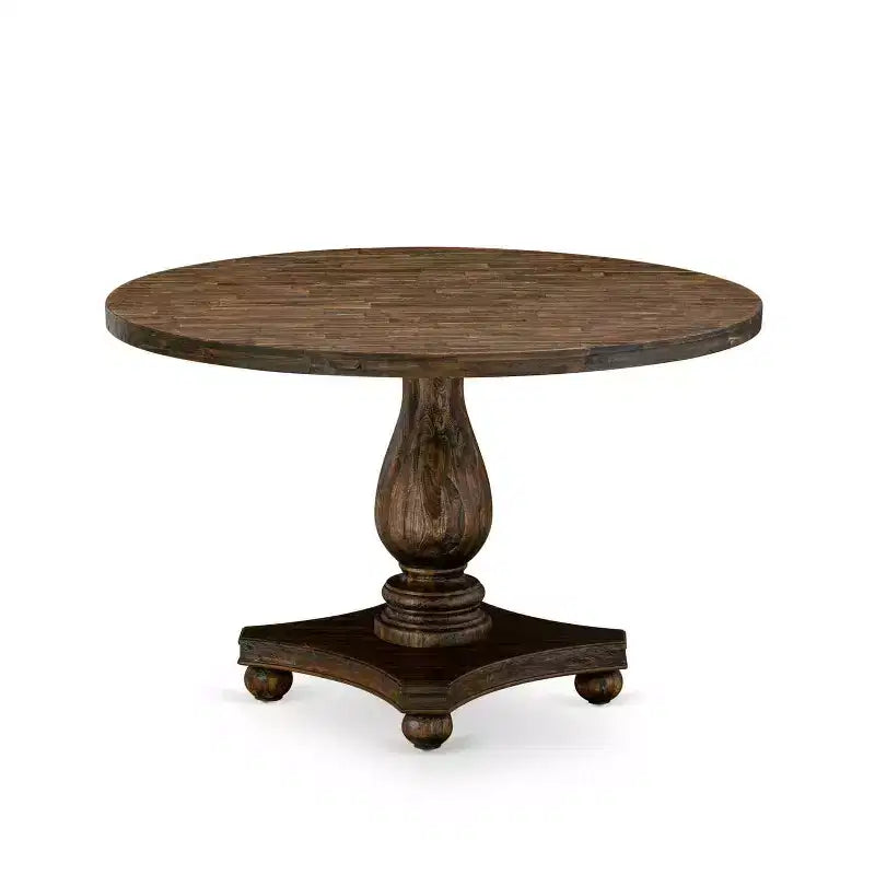 Table à manger 5 pièces en bois massif HomeStock avec plateau finition jacobine vieillie et 4 chaises